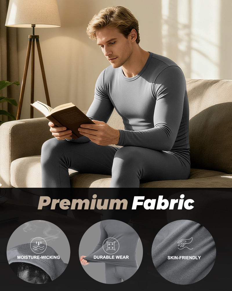 WEERTI ملابس داخلية حرارية للرجال WEERTI طويلة الساقين مع بطانة فليس الطبقة الأساسية للرجال في الطقس البارد رمادي - Image 5